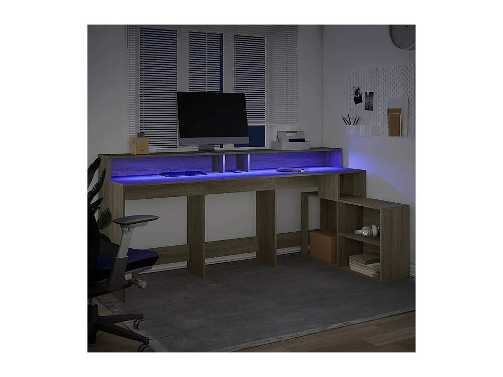 Bureau avec lumières LED chêne sonoma bois d'ingénierie