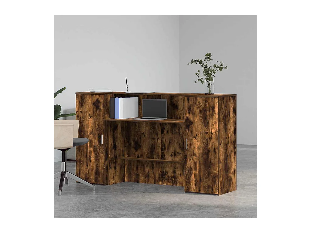 Bureau de réception chêne fumé 180x50x103,5cm bois d'ingénierie