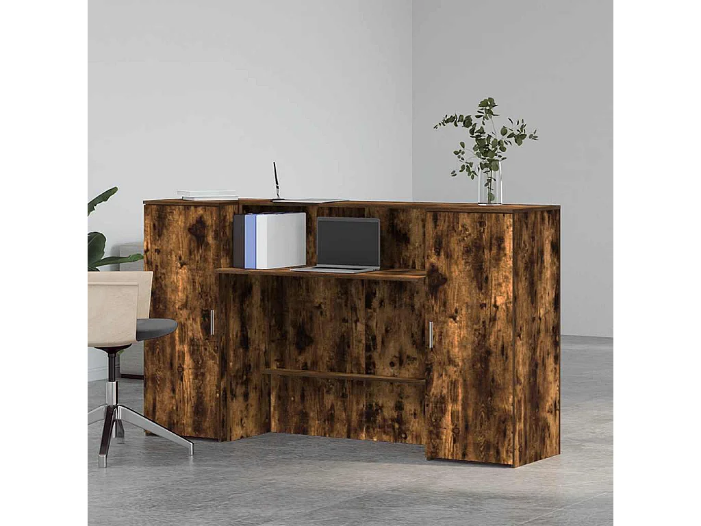 Bureau de réception chêne fumé 180x50x103,5cm bois d'ingénierie