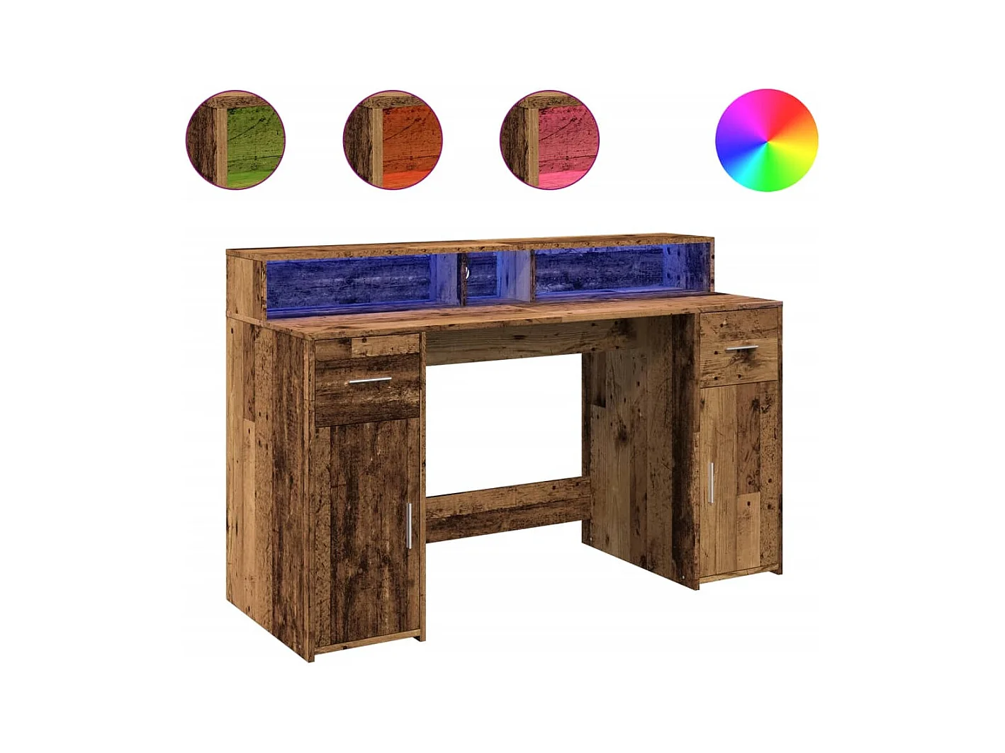 Bureau avec lumières LED vieux bois bois d'ingénierie