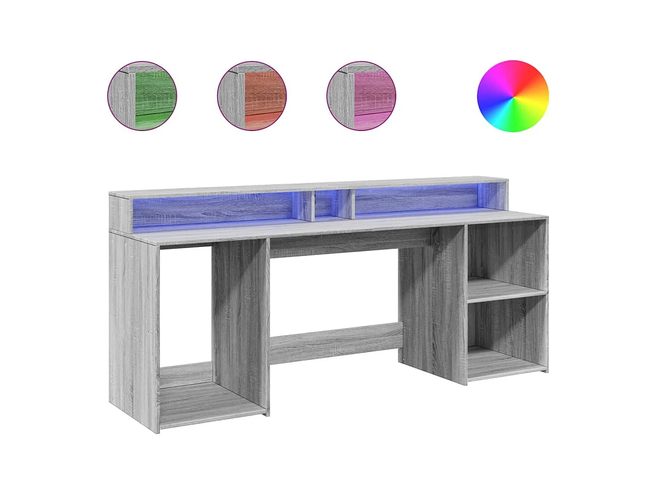 Bureau et lumières LED sonoma gris 200x55x91 cm bois ingénierie