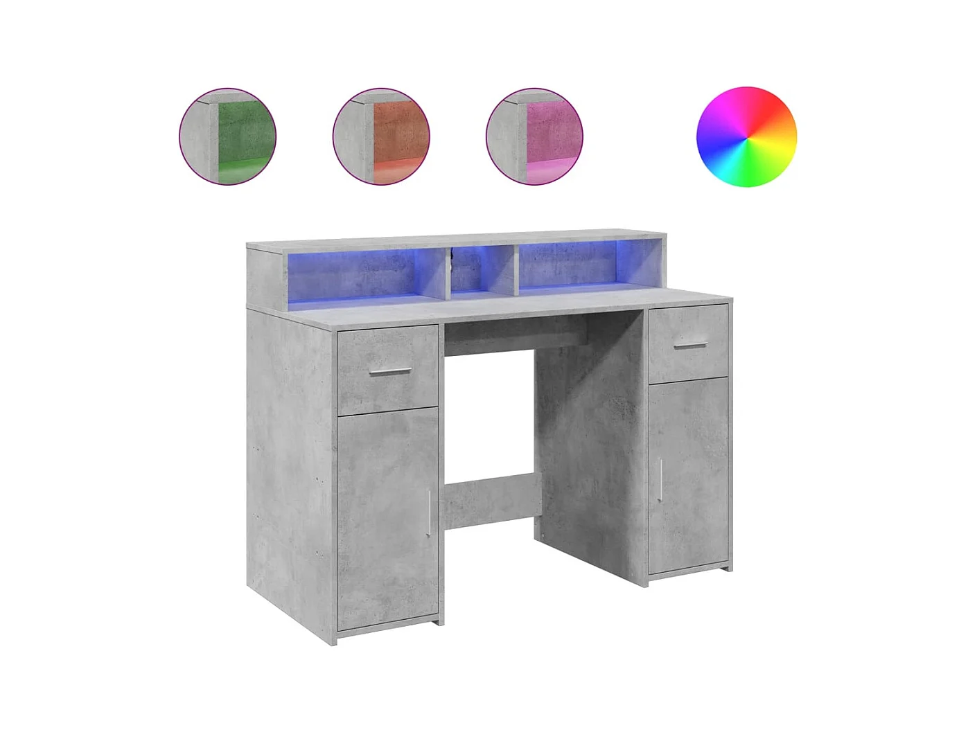 Bureau et lumières LED gris béton 120x55x91cm bois d'ingénierie