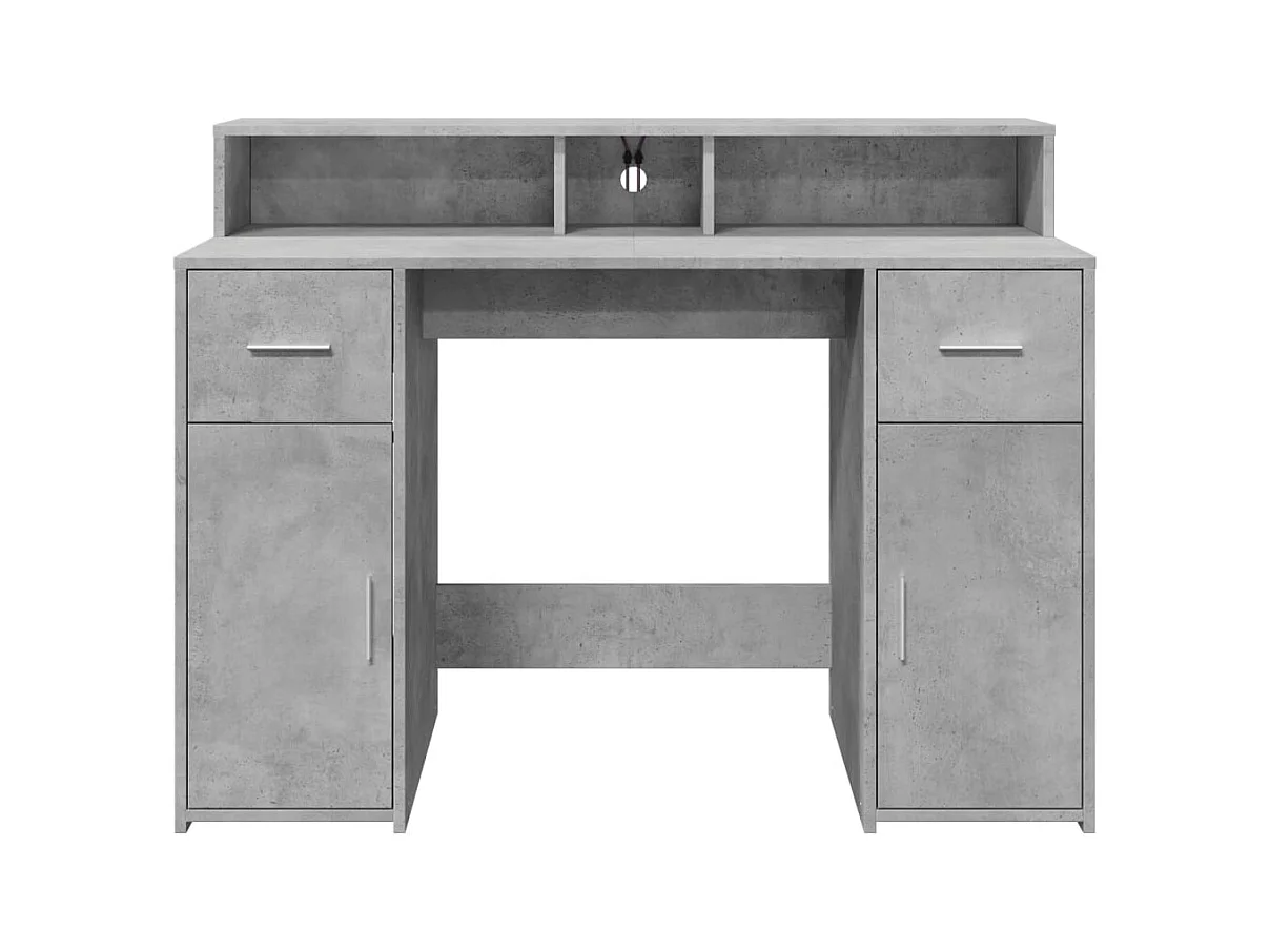 Bureau et lumières LED gris béton 120x55x91cm bois d'ingénierie