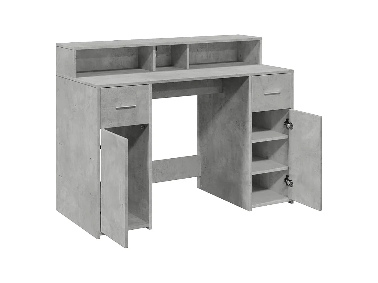 Bureau et lumières LED gris béton 120x55x91cm bois d'ingénierie