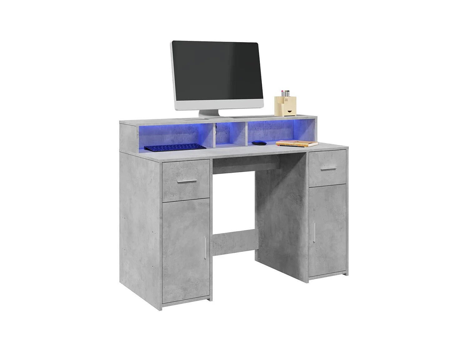 Bureau et lumières LED gris béton 120x55x91cm bois d'ingénierie