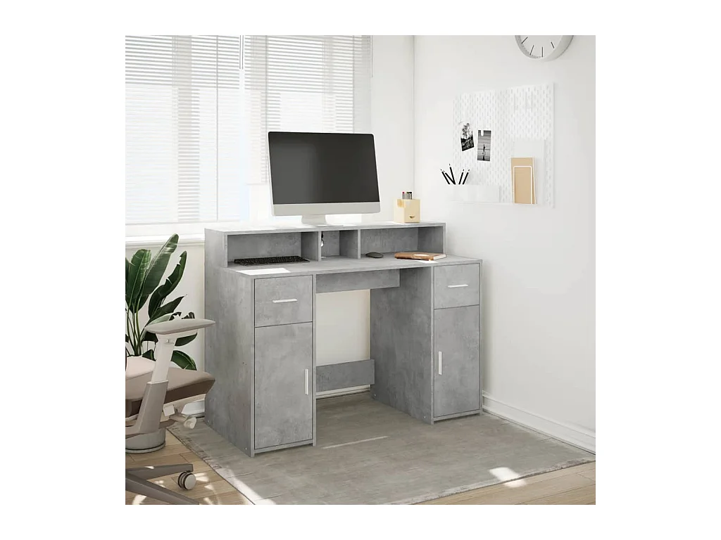 Bureau et lumières LED gris béton 120x55x91cm bois d'ingénierie