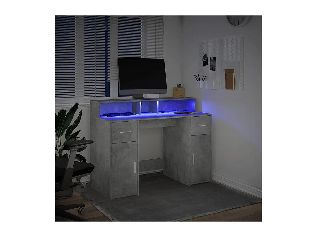 Bureau et lumières LED gris béton 120x55x91cm bois d'ingénierie