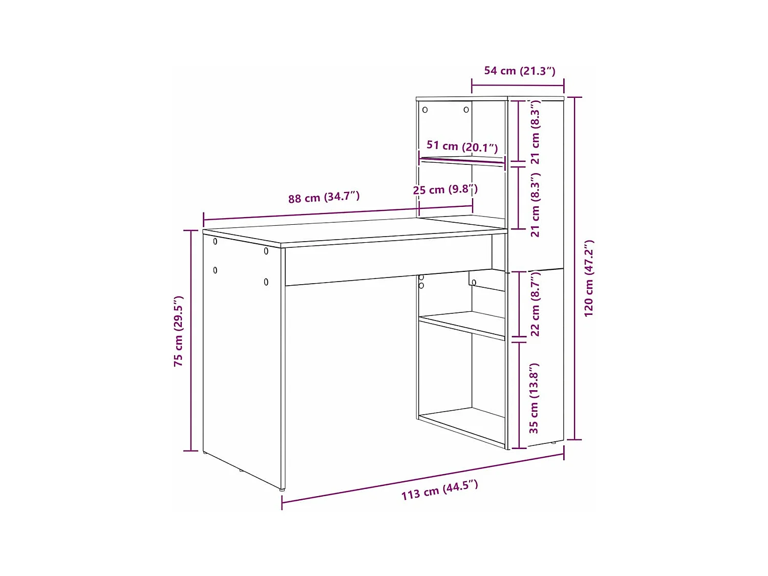 Bureau avec étagère Blanc 113 x 54 x 120 cm Bois d'ingénierie
