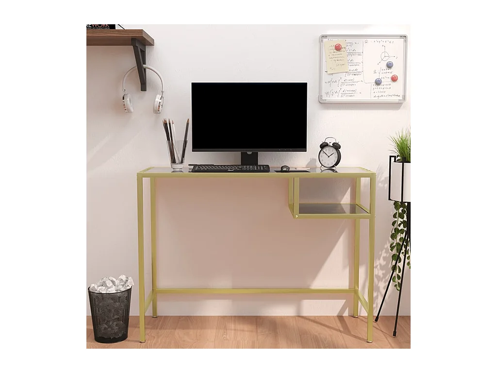 Bureau d'ordinateur Marbre noir 100x36x74 cm Verre trempé