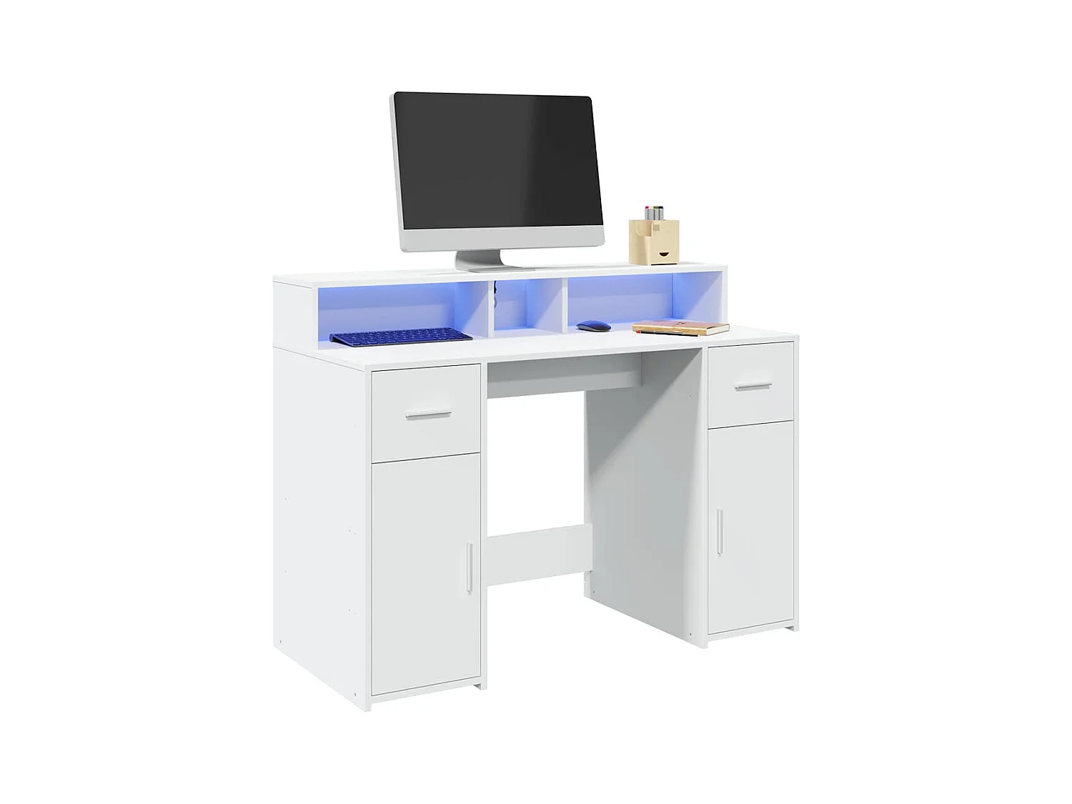 Secretária com luzes LED 120x55x91cm derivados de madeira branco