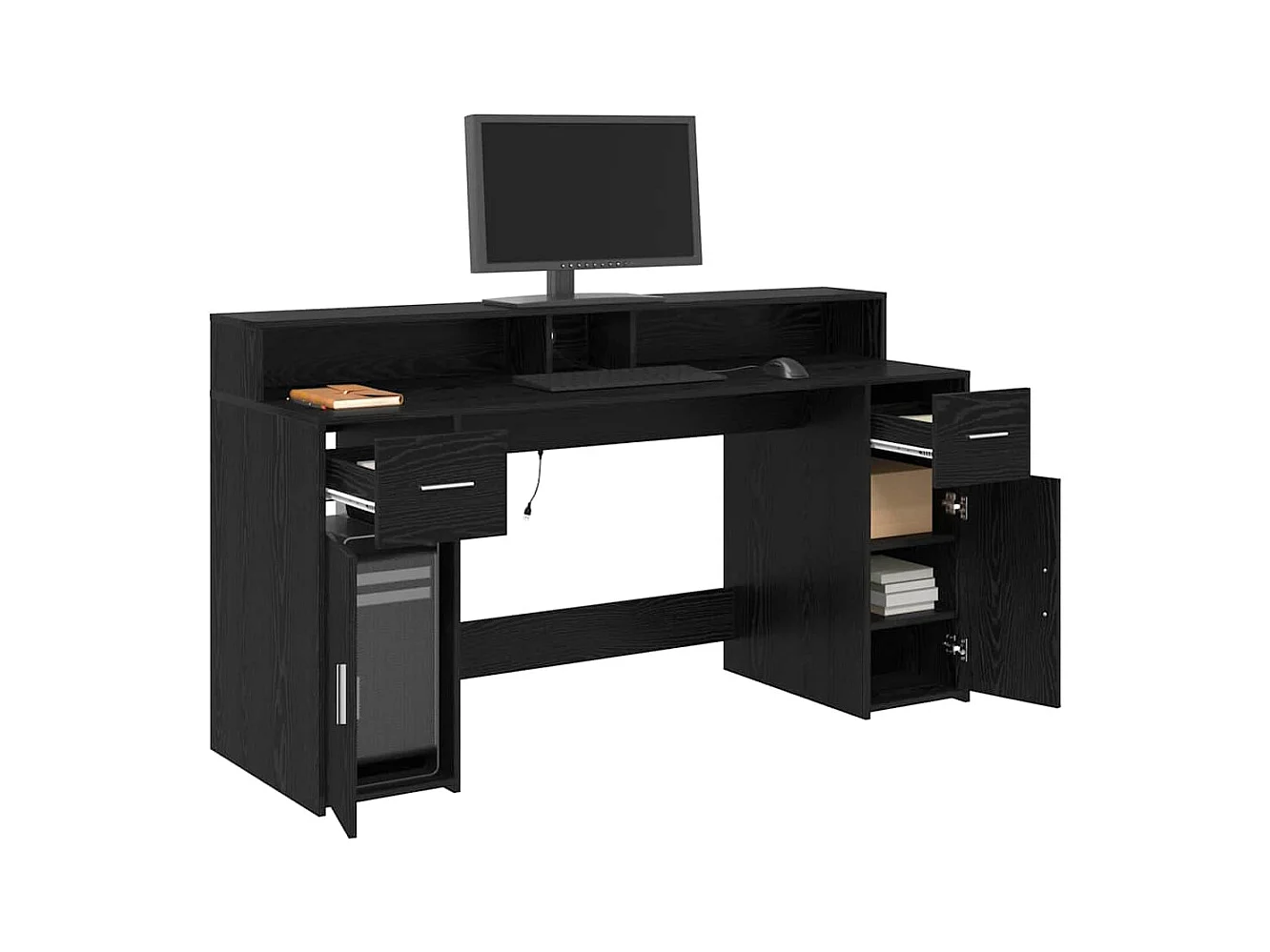 Bureau met lade Zwart eiken 160 x 55 x 91 cm Bewerkt hout