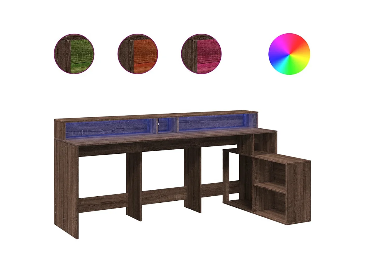 Bureau et lumières LED chêne marron bois d'ingénierie