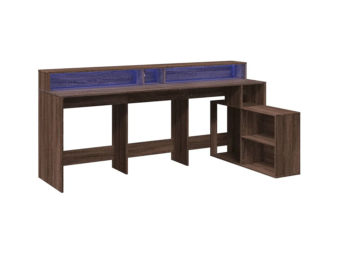 Bureau et lumières LED chêne marron bois d'ingénierie