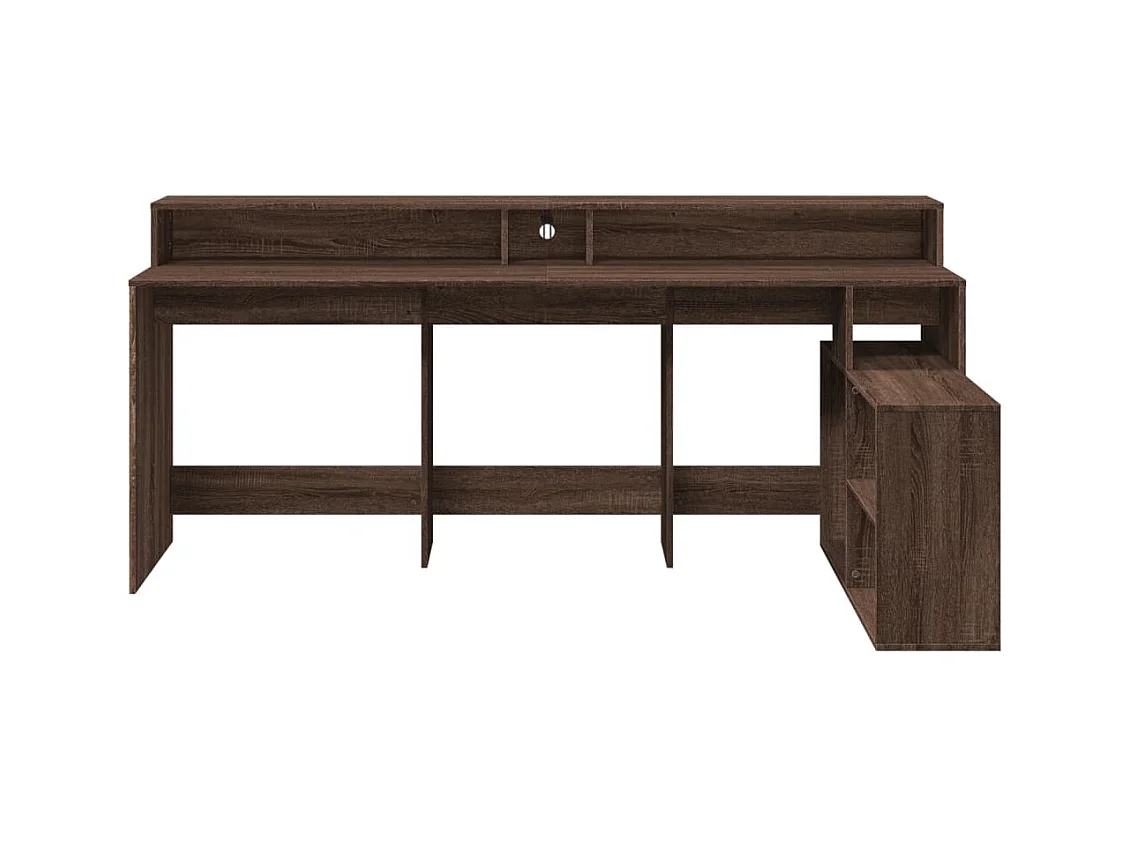 Bureau et lumières LED chêne marron bois d'ingénierie