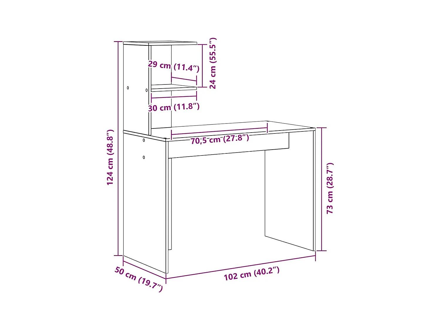 Bureau Sonoma gris 102 x 50 x 124 cm Bois d'ingénierie