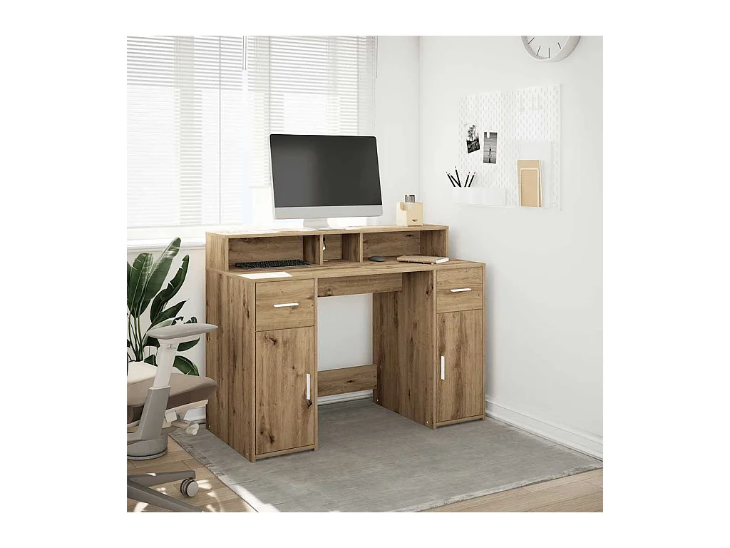 Bureau avec lumières LED chêne artisanal bois d'ingénierie