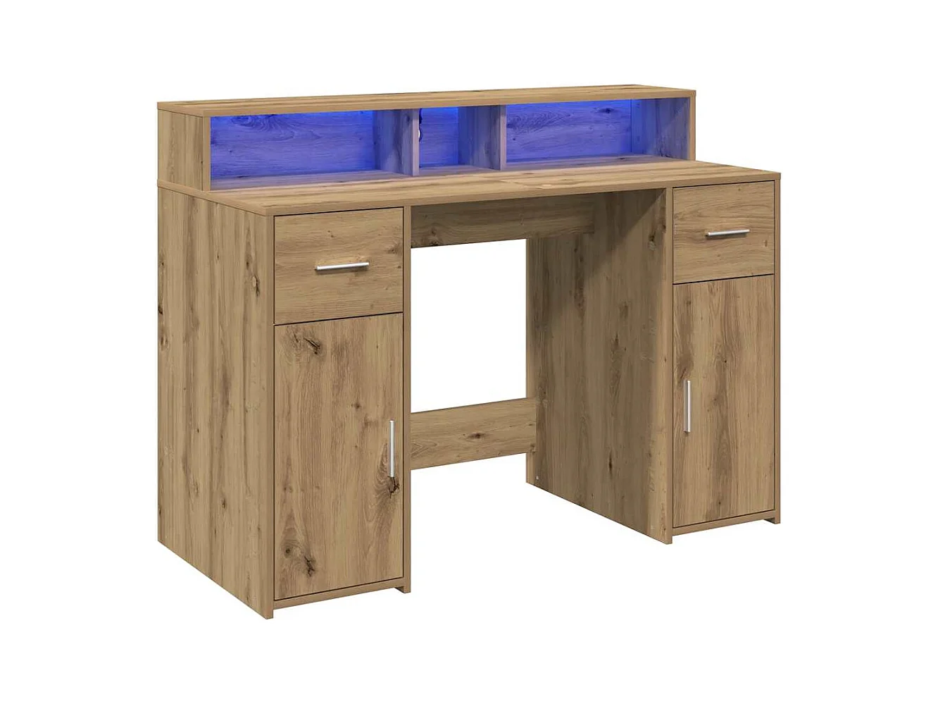 Bureau avec lumières LED chêne artisanal bois d'ingénierie