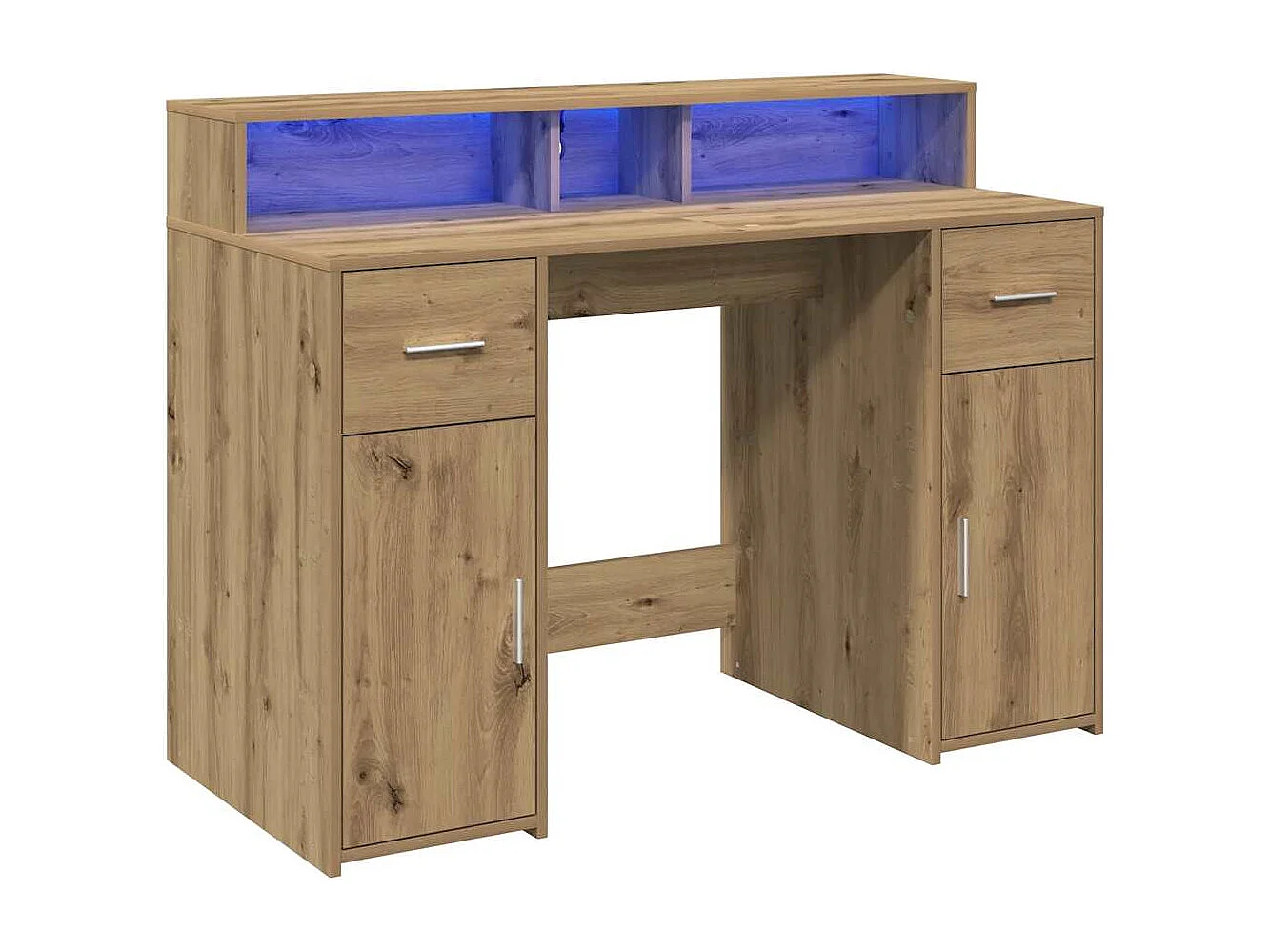 Bureau avec lumières LED chêne artisanal bois d'ingénierie