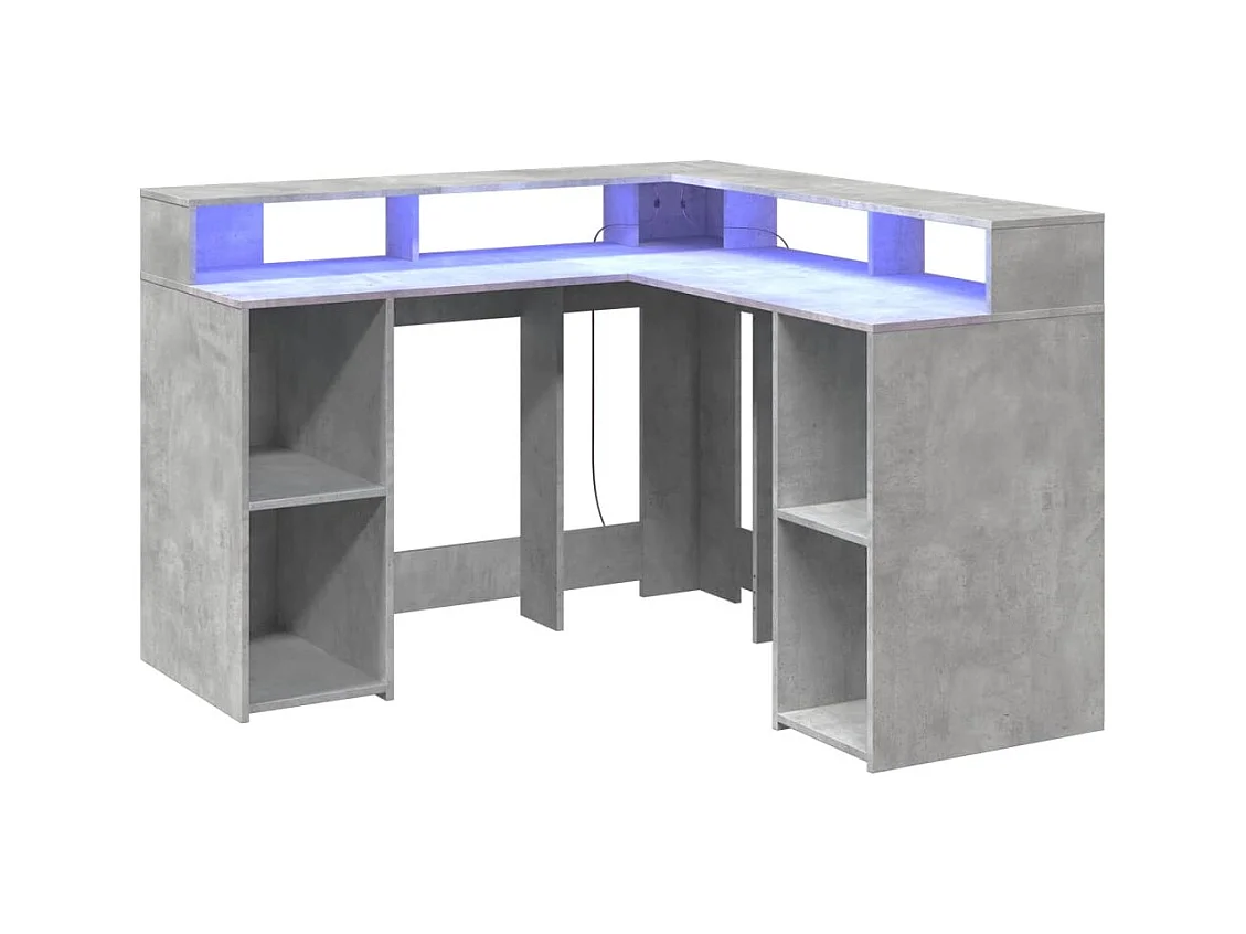 Bureau et lumières LED gris béton 130x130x91cm bois ingénierie