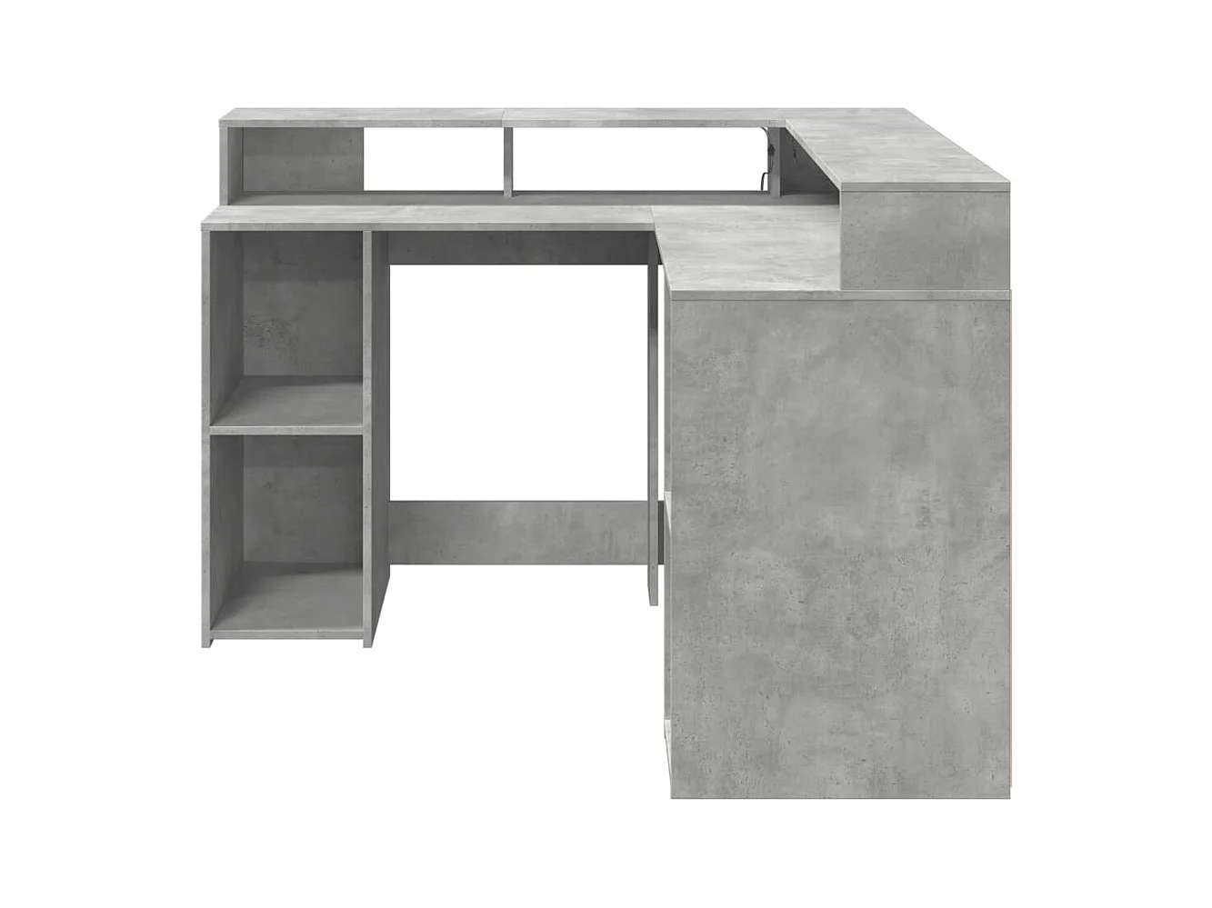 Bureau et lumières LED gris béton 130x130x91cm bois ingénierie