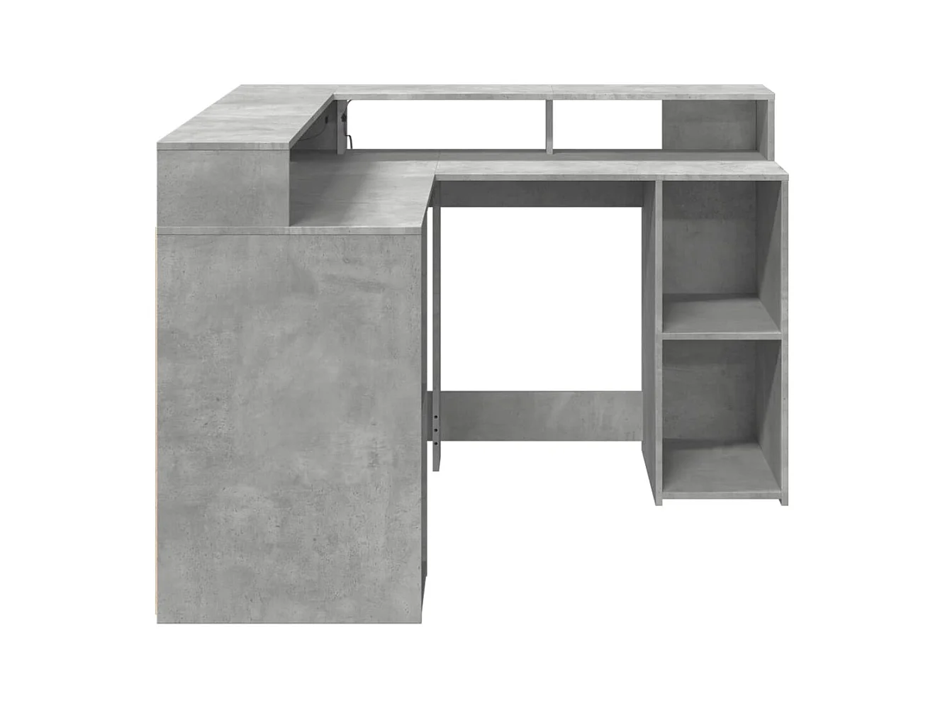 Bureau et lumières LED gris béton 130x130x91cm bois ingénierie