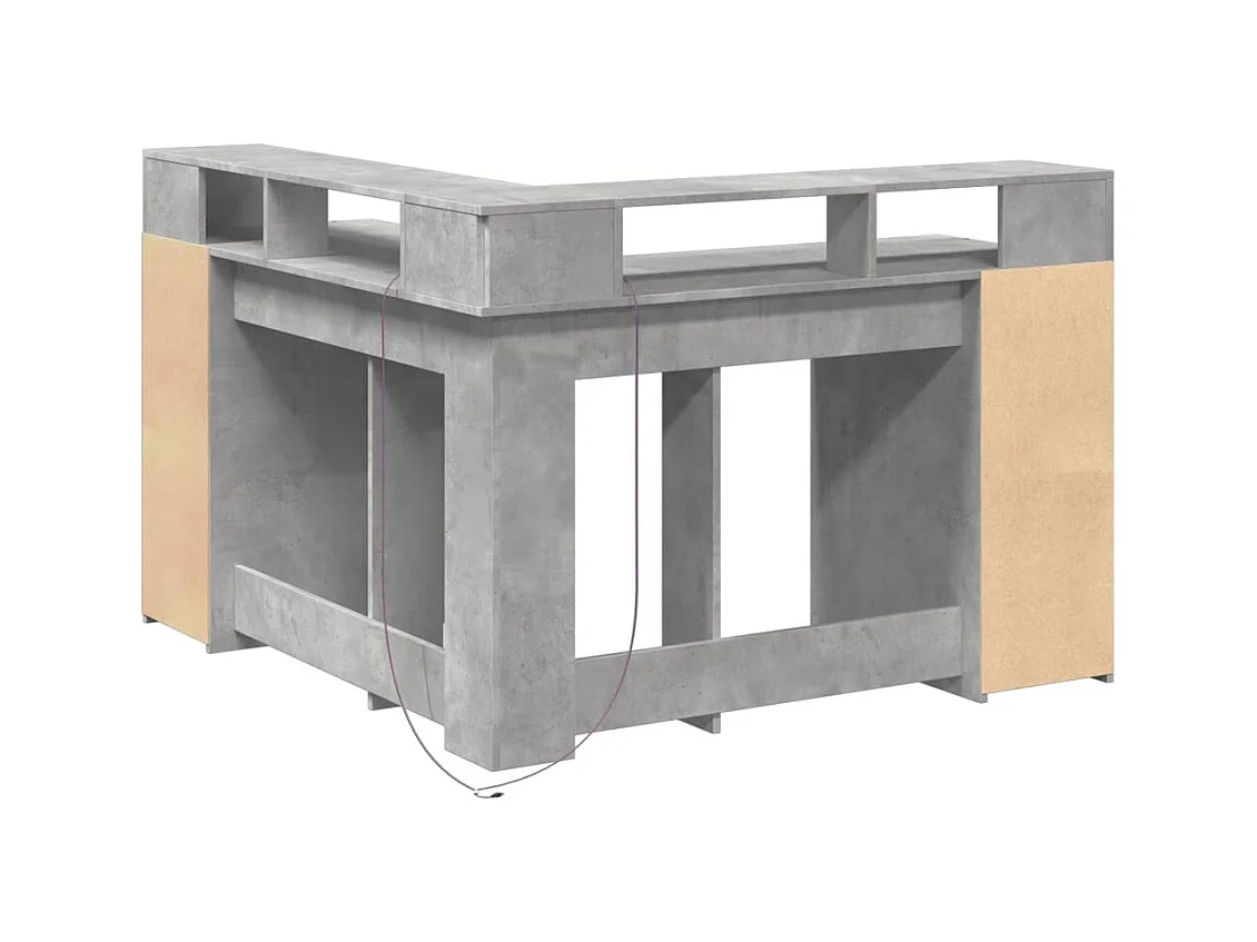 Bureau et lumières LED gris béton 130x130x91cm bois ingénierie