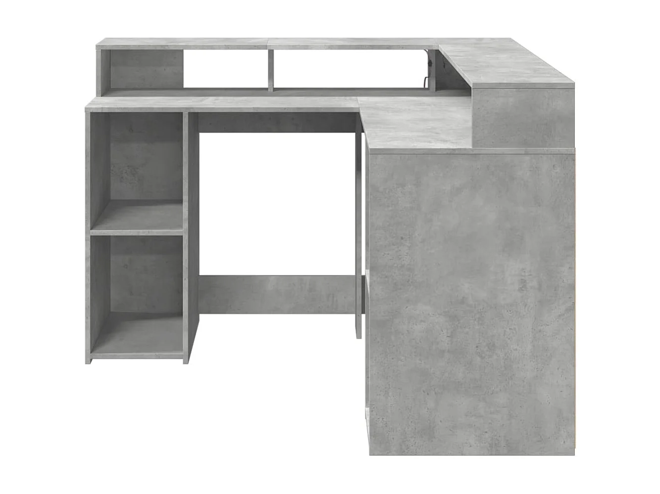 Bureau et lumières LED gris béton 130x130x91cm bois ingénierie