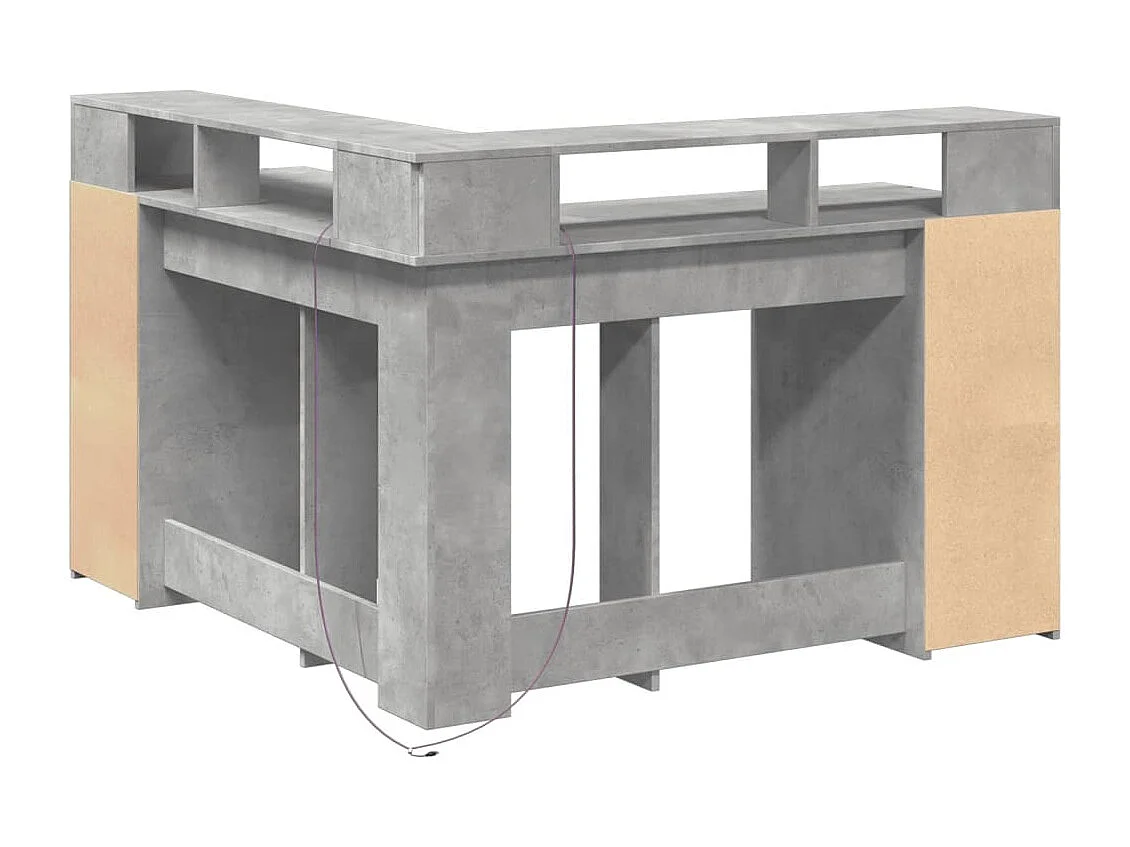 Bureau et lumières LED gris béton 130x130x91cm bois ingénierie