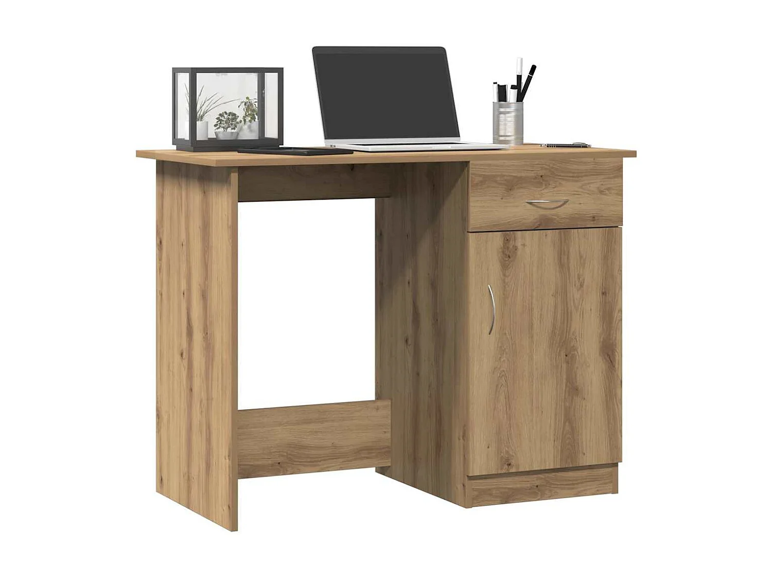 Bureau chêne artisanal 100x50x76 cm bois d'ingénierie