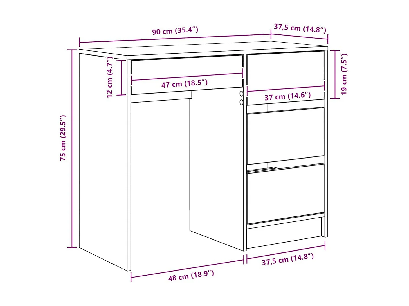 Bureau Chêne noir 90 x 37,5 x 75 cm Bois d'ingénierie