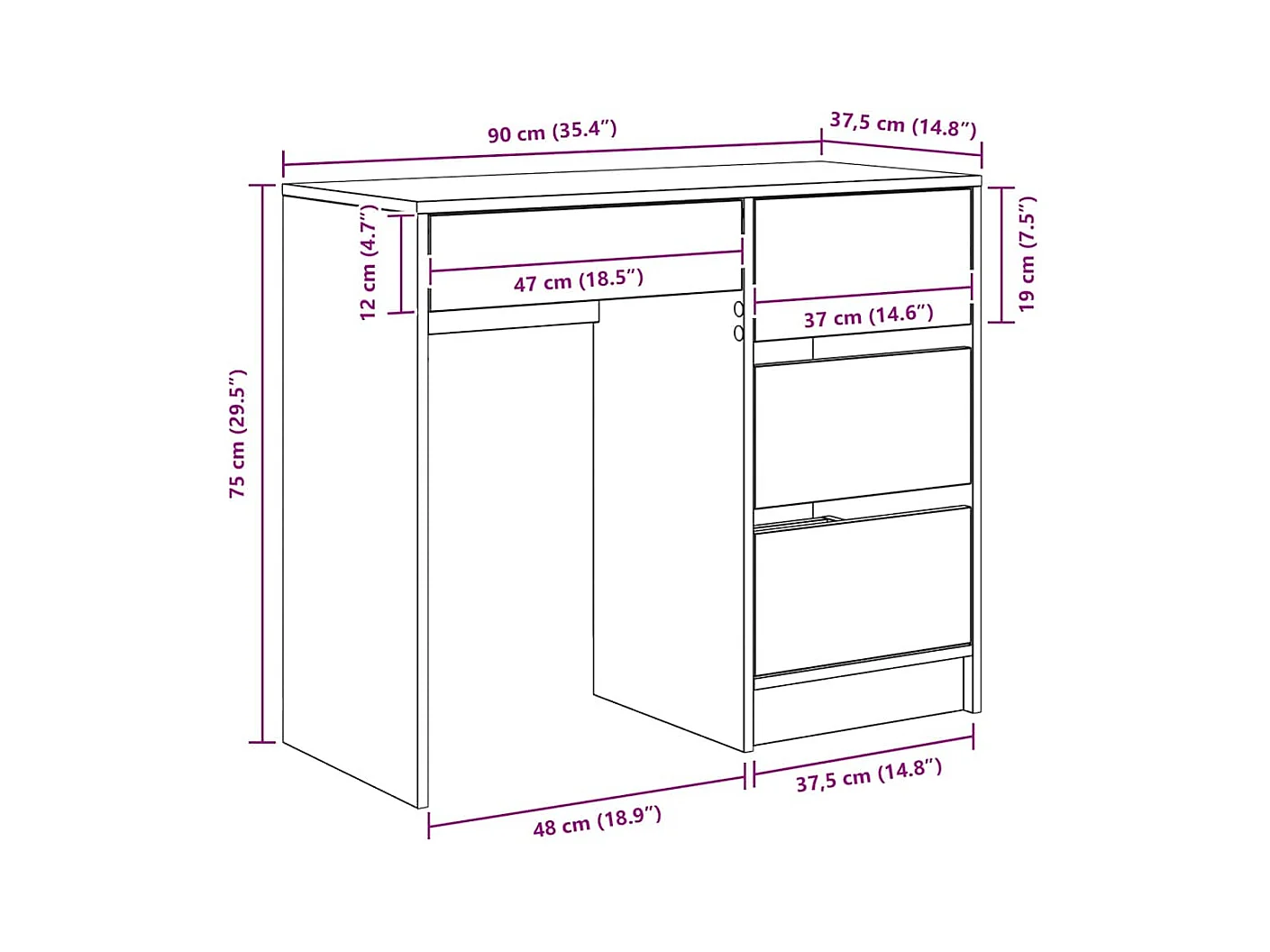 Bureau Chêne noir 90 x 37,5 x 75 cm Bois d'ingénierie