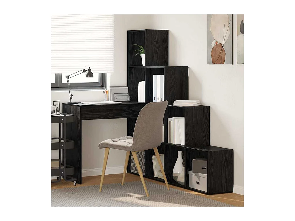 Bureau d'angle avec étagère Chêne noir 101.5 x 149.5 x 149.5 cm