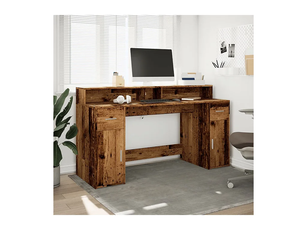 Bureau avec lumières LED vieux bois bois d'ingénierie