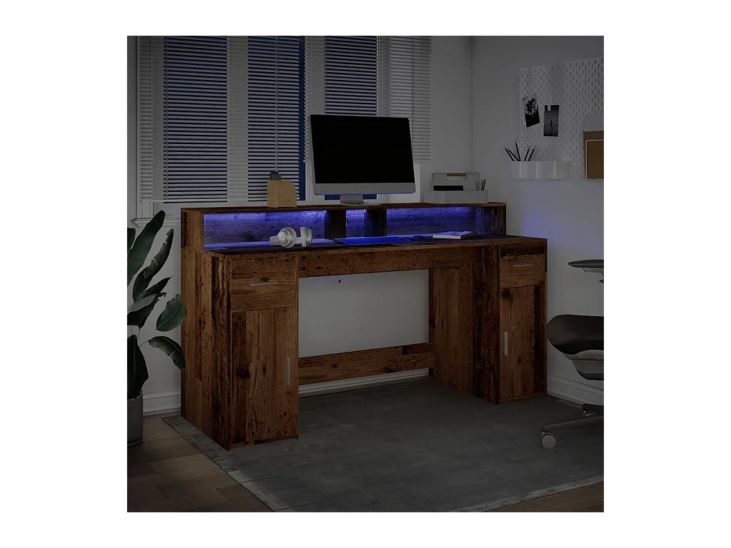 Bureau avec lumières LED vieux bois bois d'ingénierie