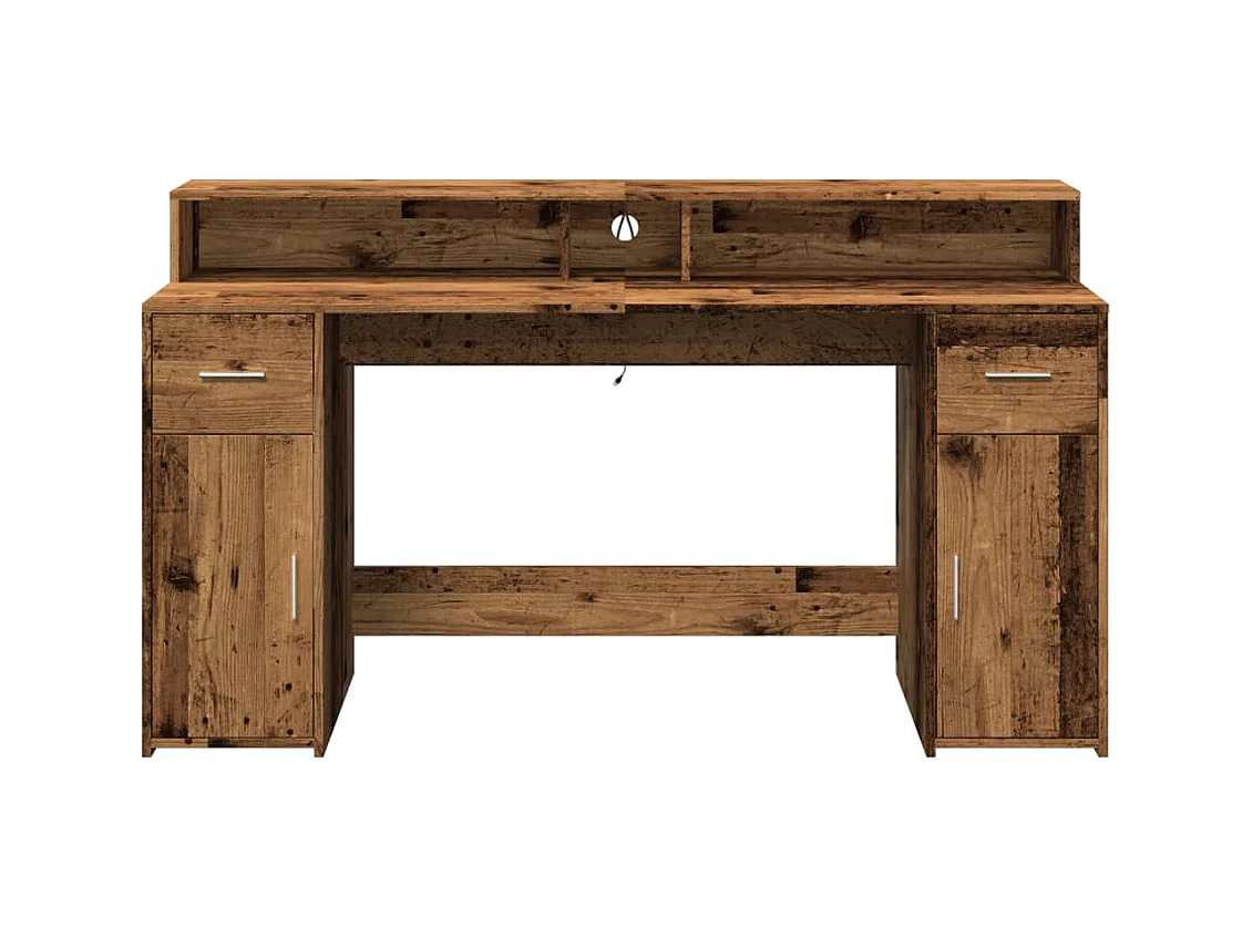 Bureau avec lumières LED vieux bois bois d'ingénierie