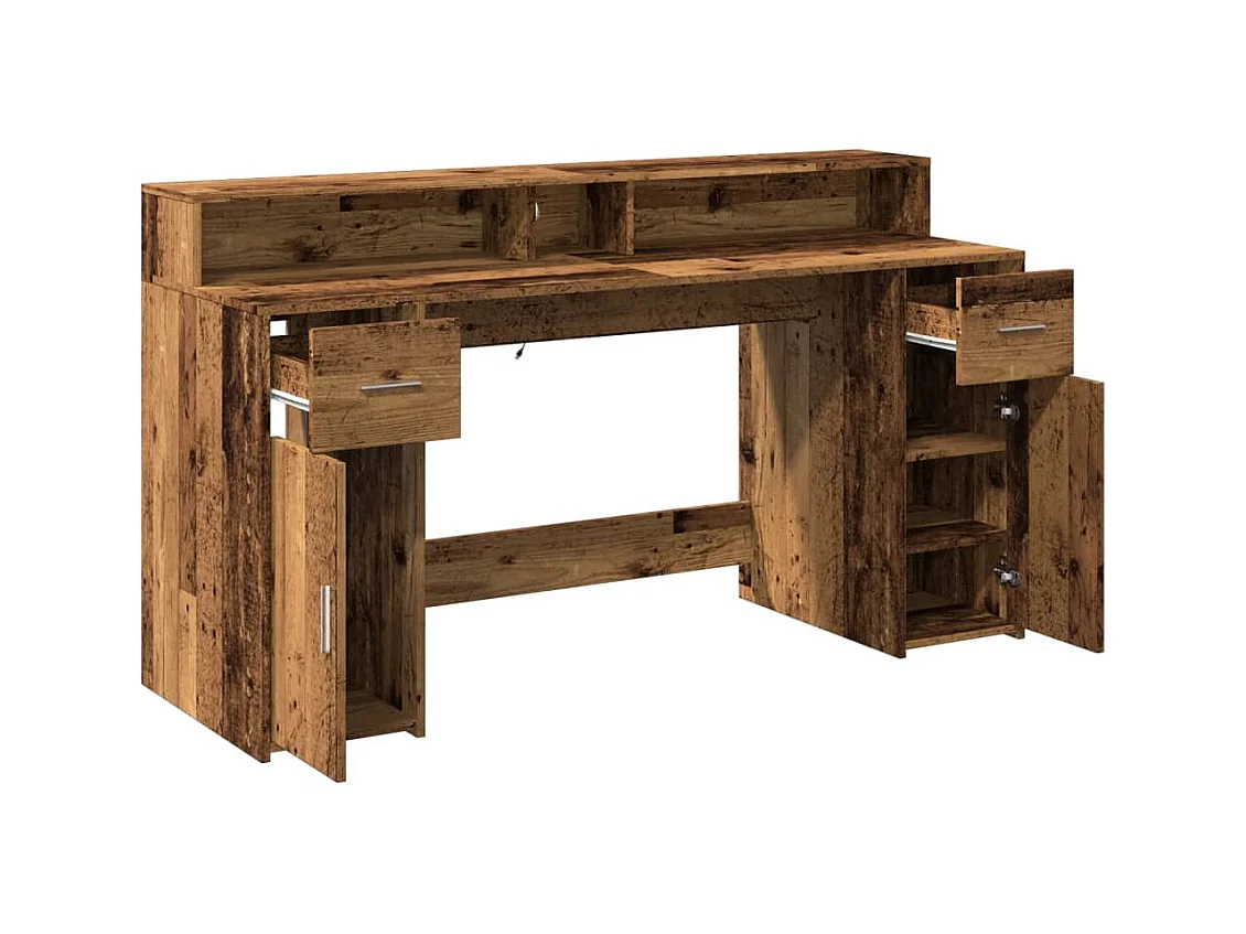 Bureau avec lumières LED vieux bois bois d'ingénierie