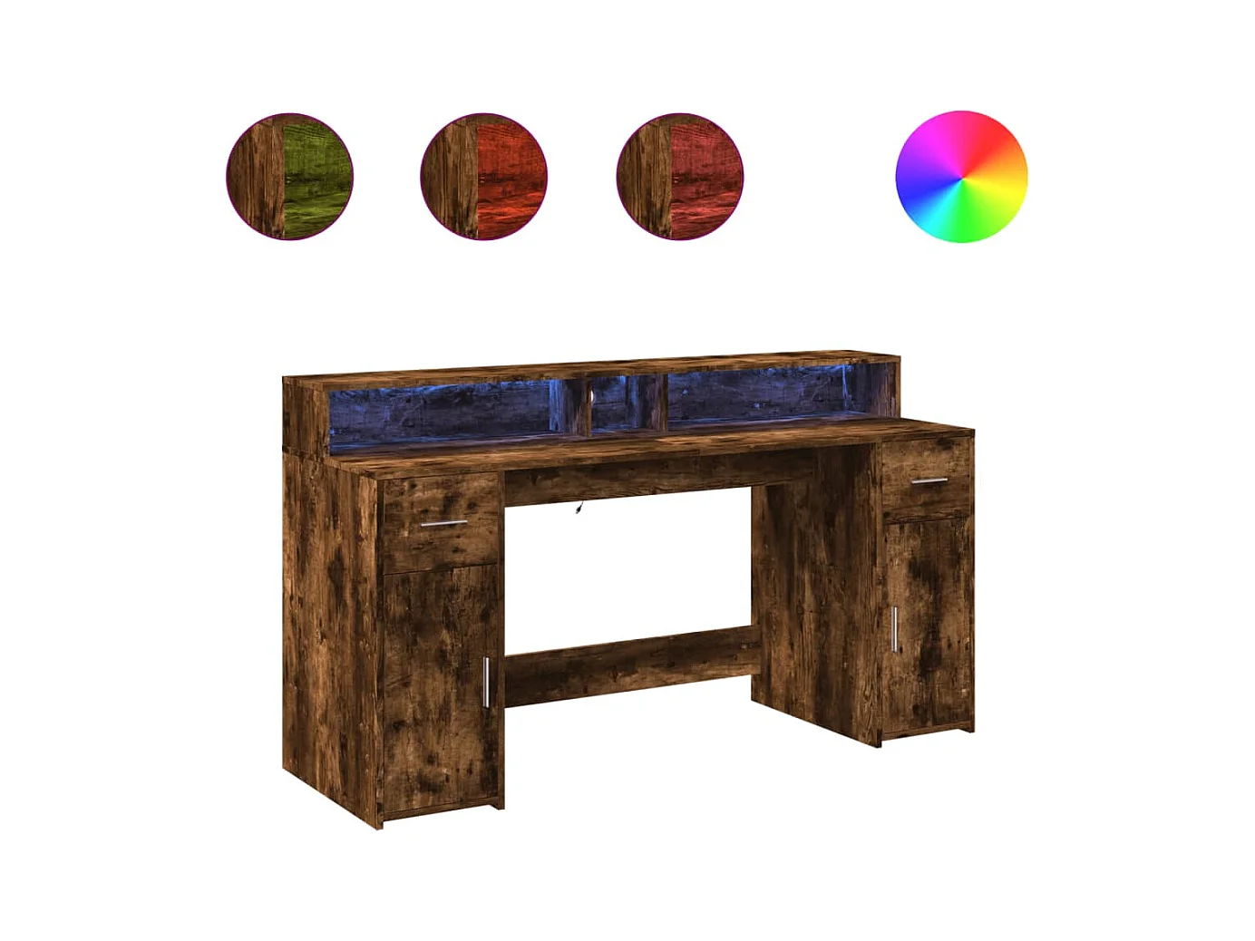 Bureau et lumières LED chêne fumé 160x55x91cm bois d'ingénierie