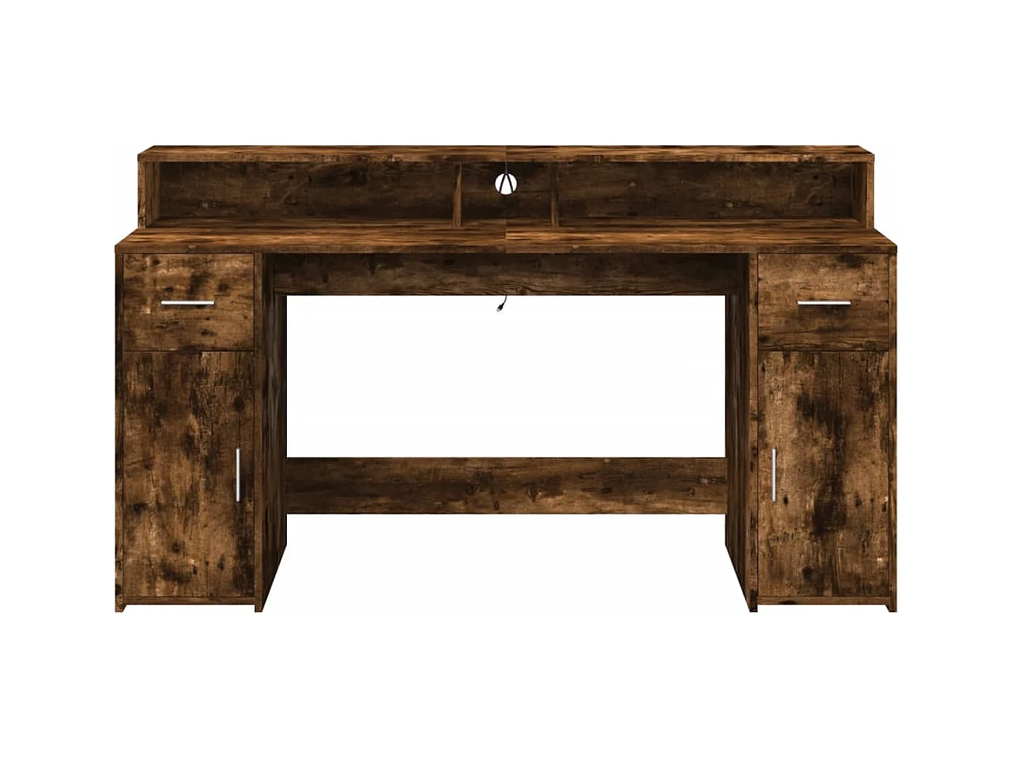 Bureau et lumières LED chêne fumé 160x55x91cm bois d'ingénierie
