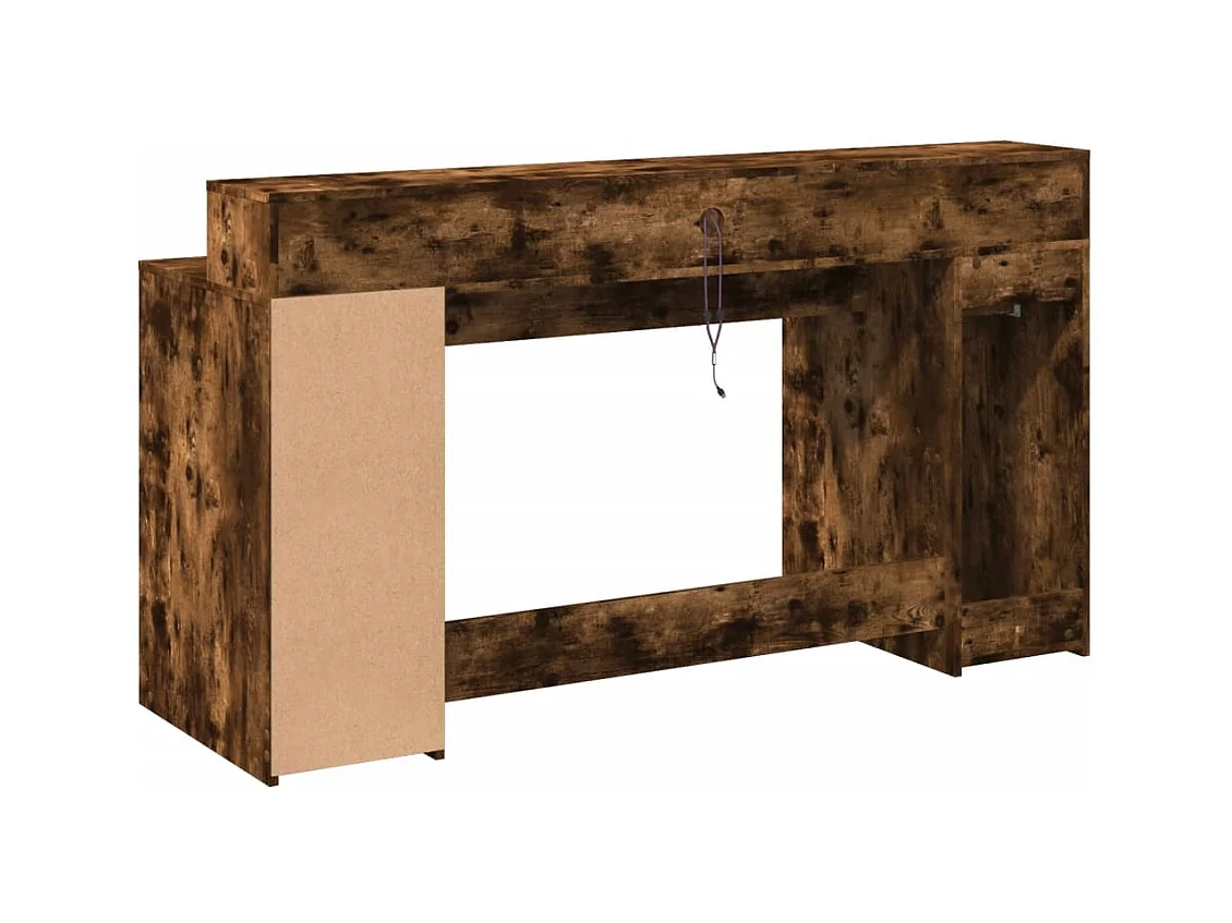 Bureau et lumières LED chêne fumé 160x55x91cm bois d'ingénierie