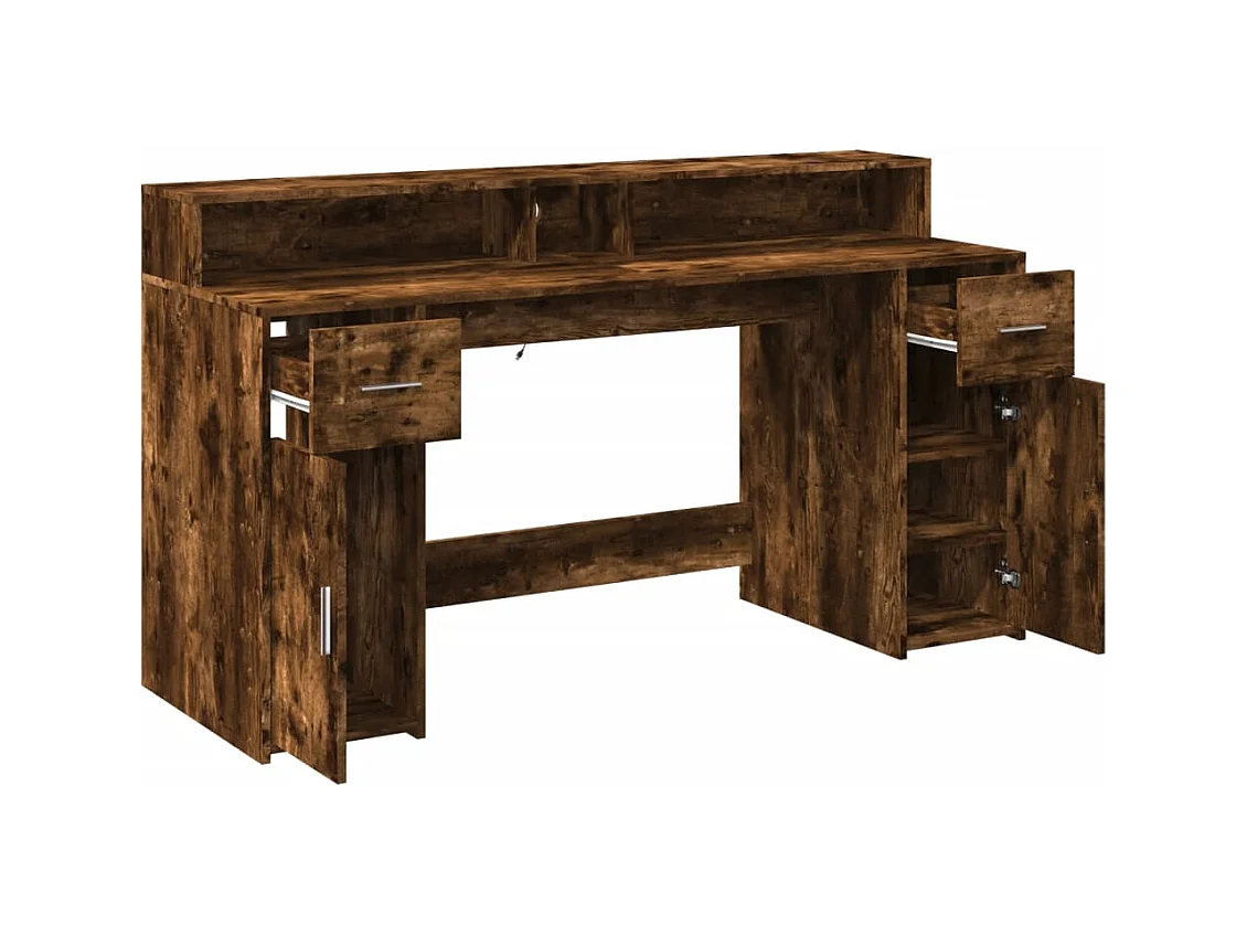 Bureau et lumières LED chêne fumé 160x55x91cm bois d'ingénierie