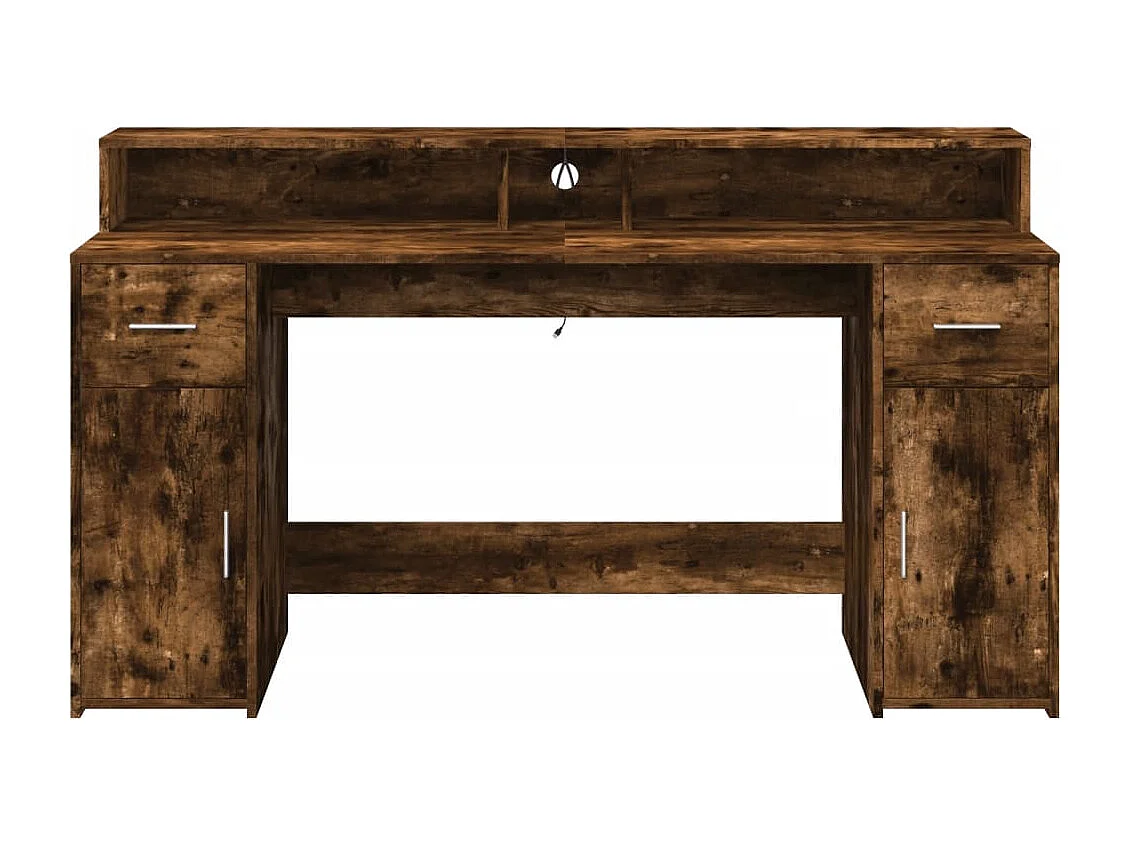 Bureau et lumières LED chêne fumé 160x55x91cm bois d'ingénierie