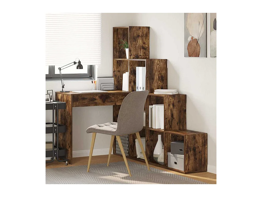 Bureau d'angle avec étagère Chêne fumé 101.5 x 149.5 x 149.5 cm