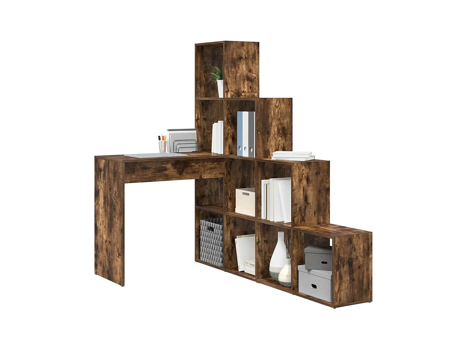 Bureau d'angle avec étagère Chêne fumé 101.5 x 149.5 x 149.5 cm