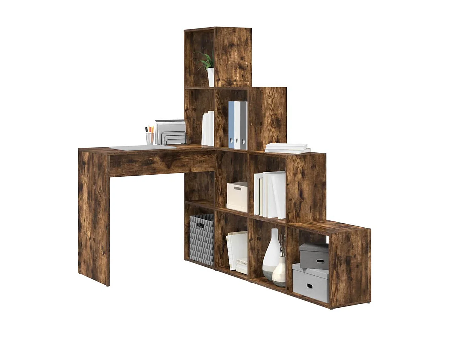 Bureau d'angle avec étagère Chêne fumé 101.5 x 149.5 x 149.5 cm