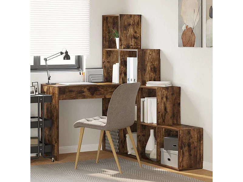 Bureau d'angle avec étagère Chêne fumé 101.5 x 149.5 x 149.5 cm