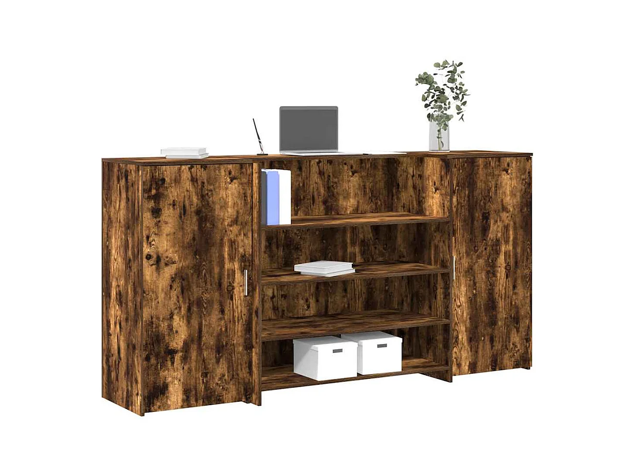 Bureau de réception chêne fumé 200x50x103,5cm bois d'ingénierie