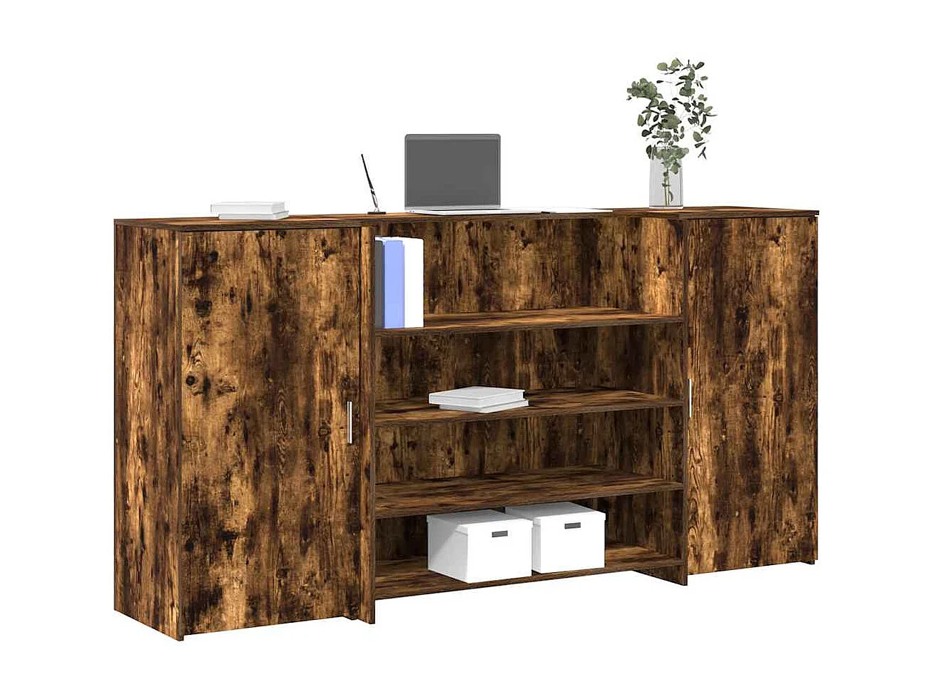 Bureau de réception chêne fumé 200x50x103,5cm bois d'ingénierie