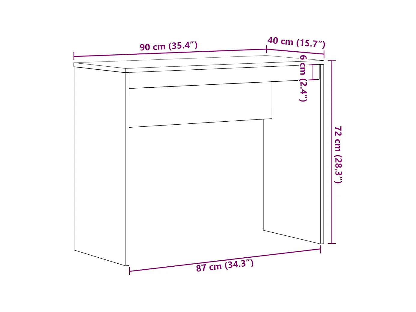 Bureau chêne noir 90x40x72 cm bois d'ingénierie