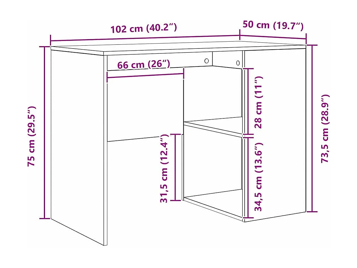 Bureau Chêne fumé 102 x 50 x 75 cm Bois d'ingénierie