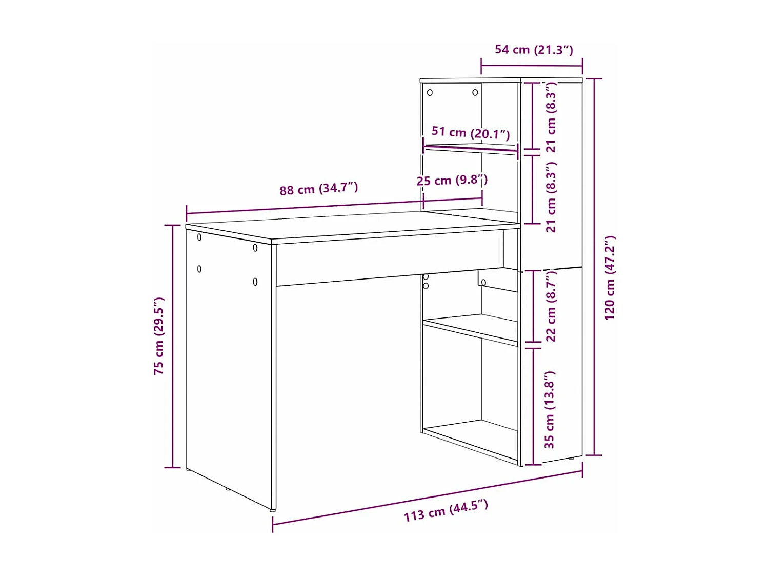 Bureau Chêne sonoma 113 x 54 x 120 cm Bois d'ingénierie